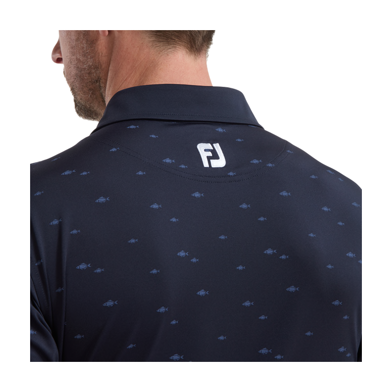 Polo FootJoy Eu School of Fish Print Lisle NAVY