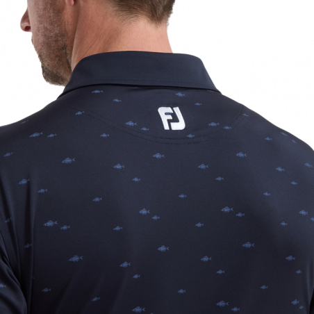 Polo FootJoy Eu School of Fish Print Lisle NAVY