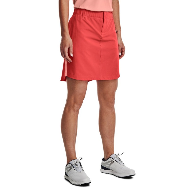 Falda UA Links Woven Skort-Vermillion / Pink Sands / Metallic Silver